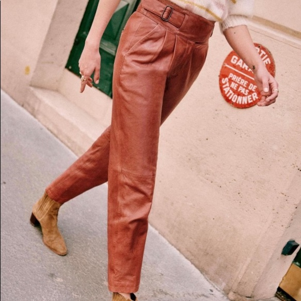 NWT Sezáne Francky Trousers Terracotta Lamb Leather Pants